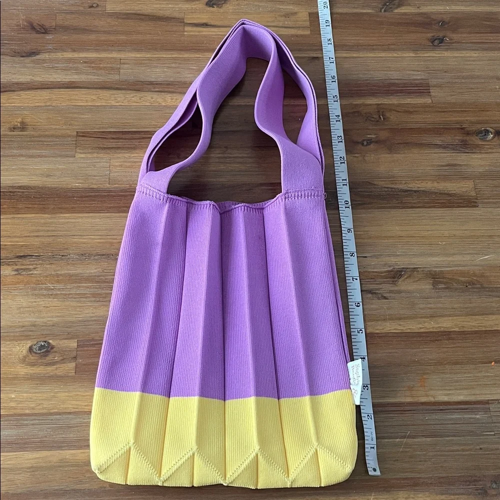 Pleated Accordion Knit Tote Bag Purple and Yellow NEW